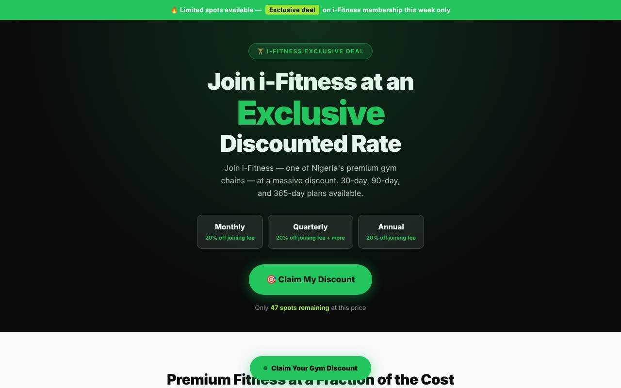 Screenshot of i-Fitness Offer Page
