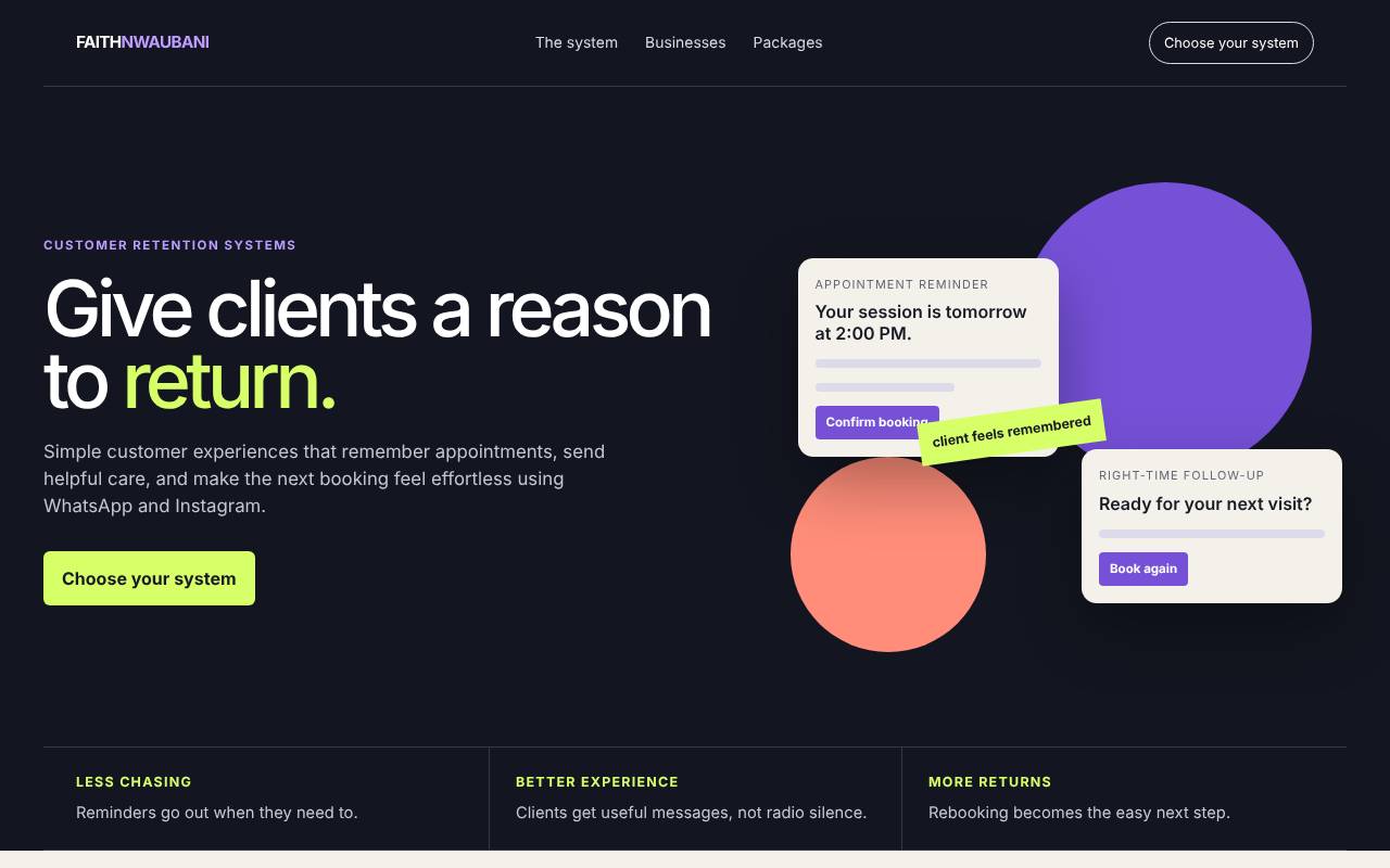 Screenshot of Customer Retention Systems
